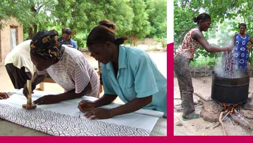 Printing batik patterns onto the fabric & boiling the fabric to remove the wax